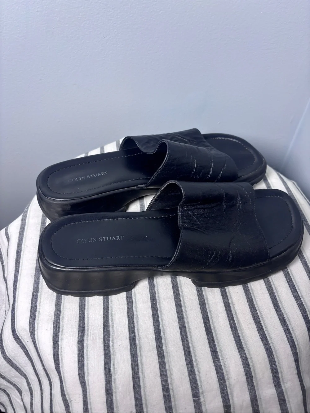 Vintage Y2K Colin Stuart Black Leather Platform Slide Sandals Women’s Size 10